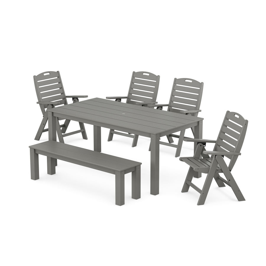 POLYWOOD Nautical Folding Highback Chair 6-Piece Parsons Dining Set with Bench