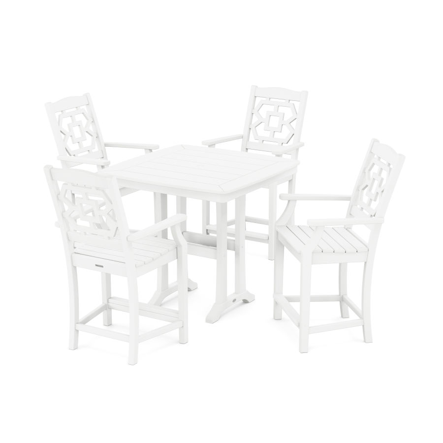POLYWOOD Chinoiserie 5-Piece Counter Set with Trestle Legs in White