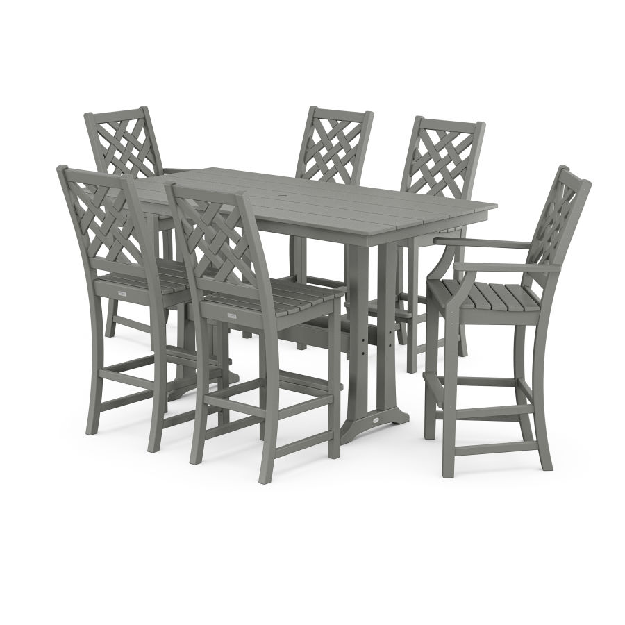 POLYWOOD Wovendale 7-Piece Farmhouse Bar Set with Trestle Legs in Slate Grey