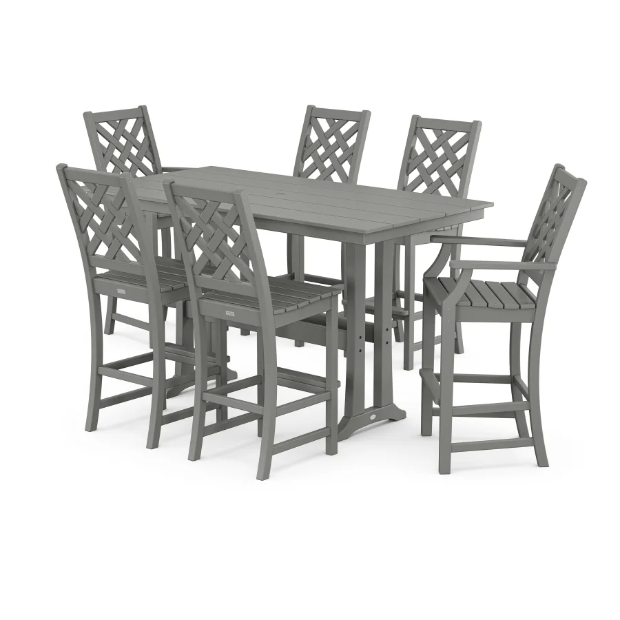 POLYWOOD Wovendale 7-Piece Farmhouse Bar Set with Trestle Legs