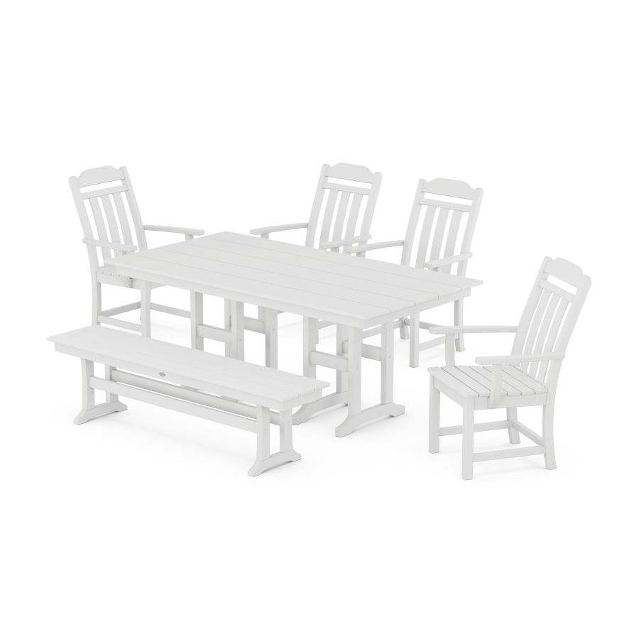 POLYWOOD Country Living 6-Piece Farmhouse Dining Set with Bench in White