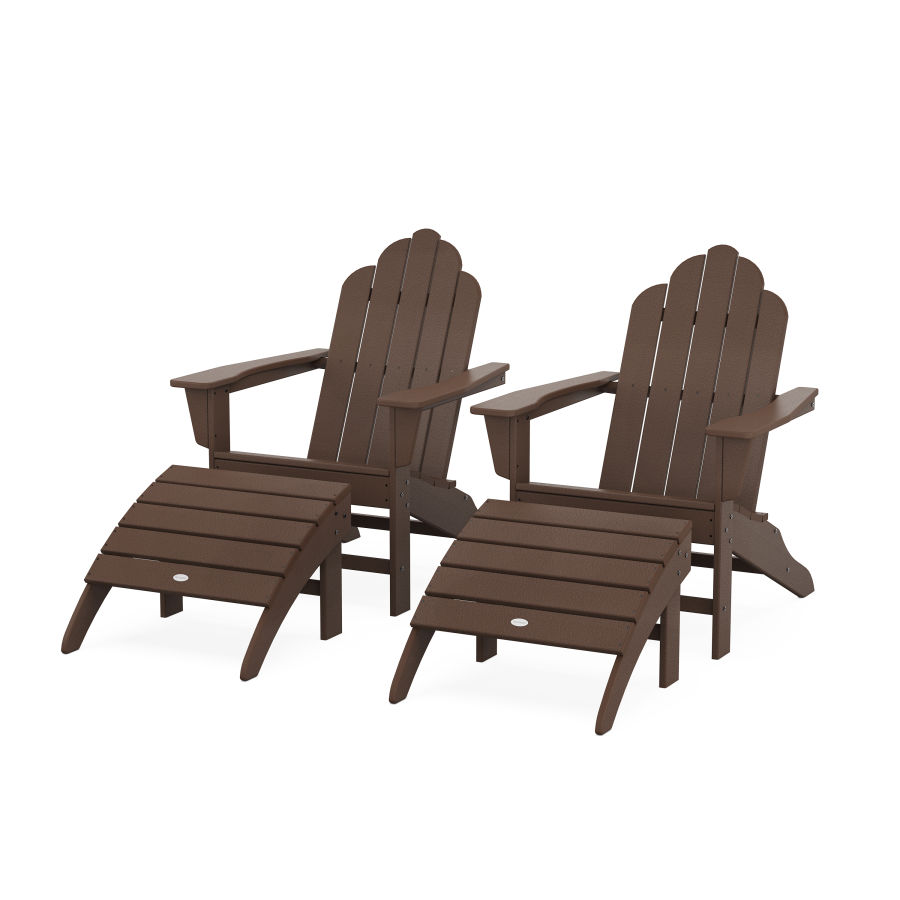 POLYWOOD Long Island Adirondack Chair 4-Piece Set with Ottomans in Mahogany