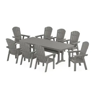 POLYWOOD Nautical Curveback Adirondack 9-Piece Dining Set with Trestle Legs