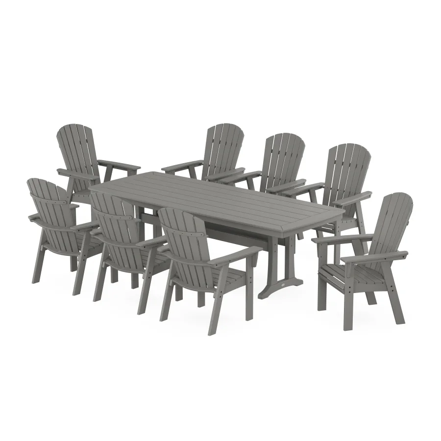 POLYWOOD Nautical Curveback Adirondack 9-Piece Dining Set with Trestle Legs