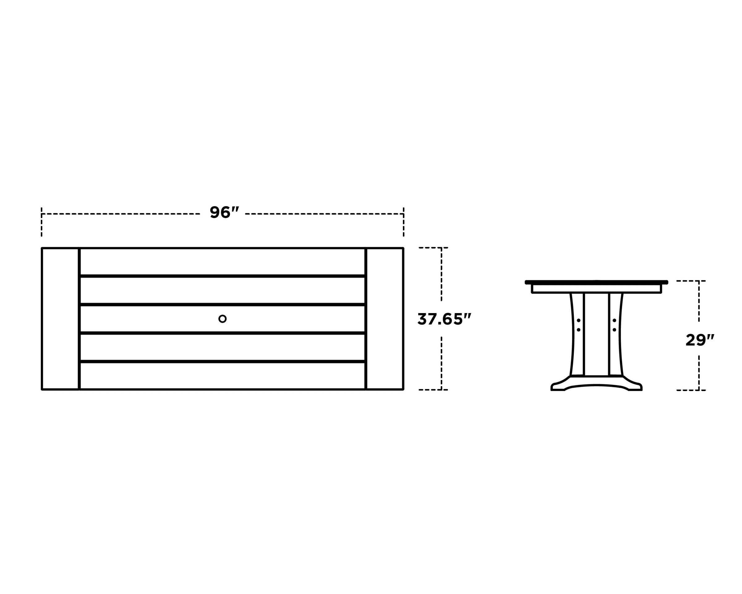 Dimensions for Farmhouse Trestle 38" x 96" Dining Table