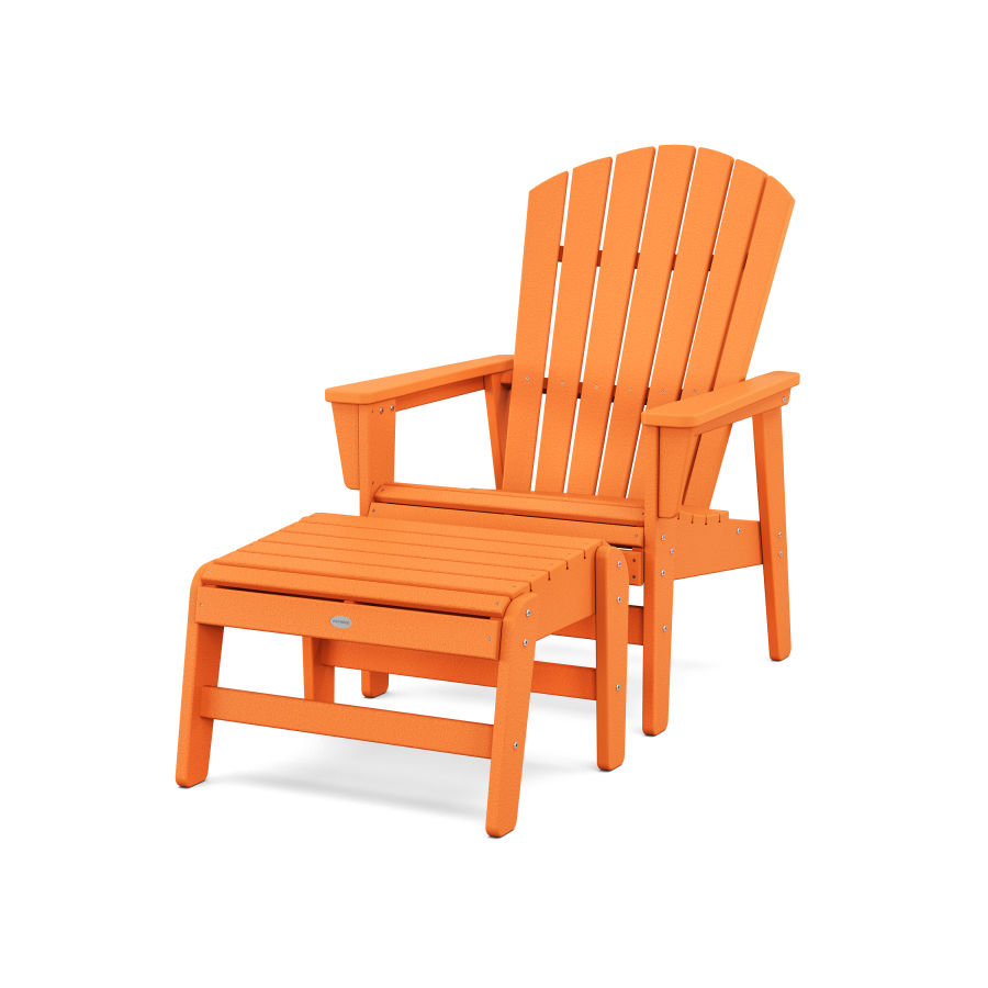 POLYWOOD Nautical Grand Upright Adirondack Chair with Ottoman in Tangerine