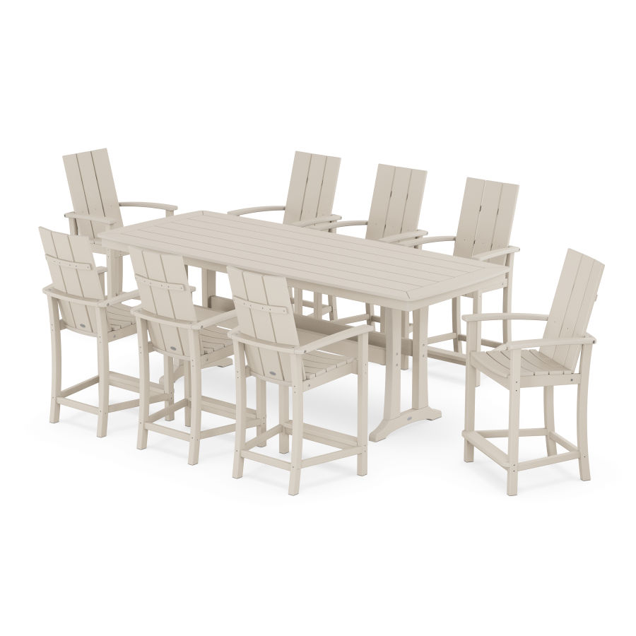 POLYWOOD Modern Adirondack 9-Piece Counter Set with Trestle Legs in Sand