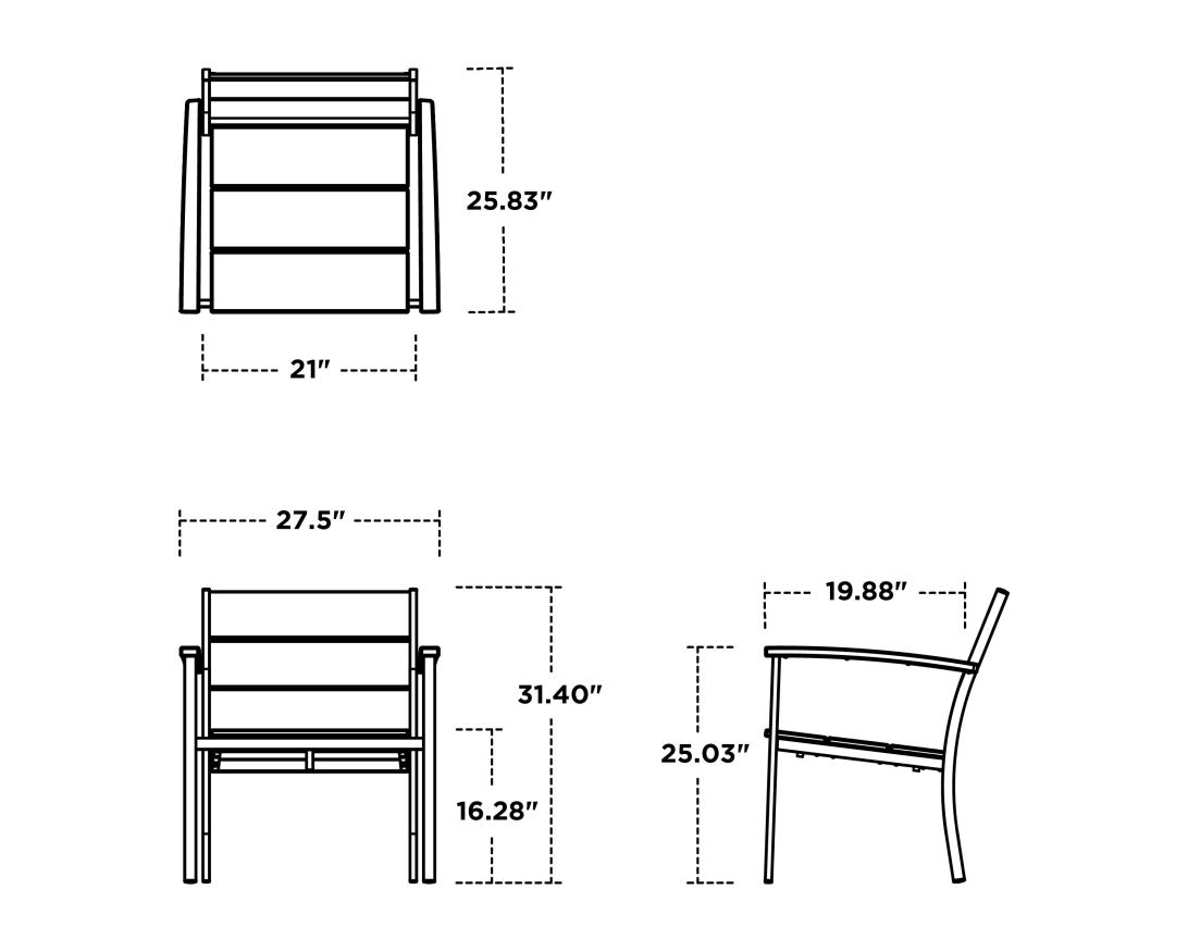 Dimensions for Main Street Stacking Lounge Arm Chair