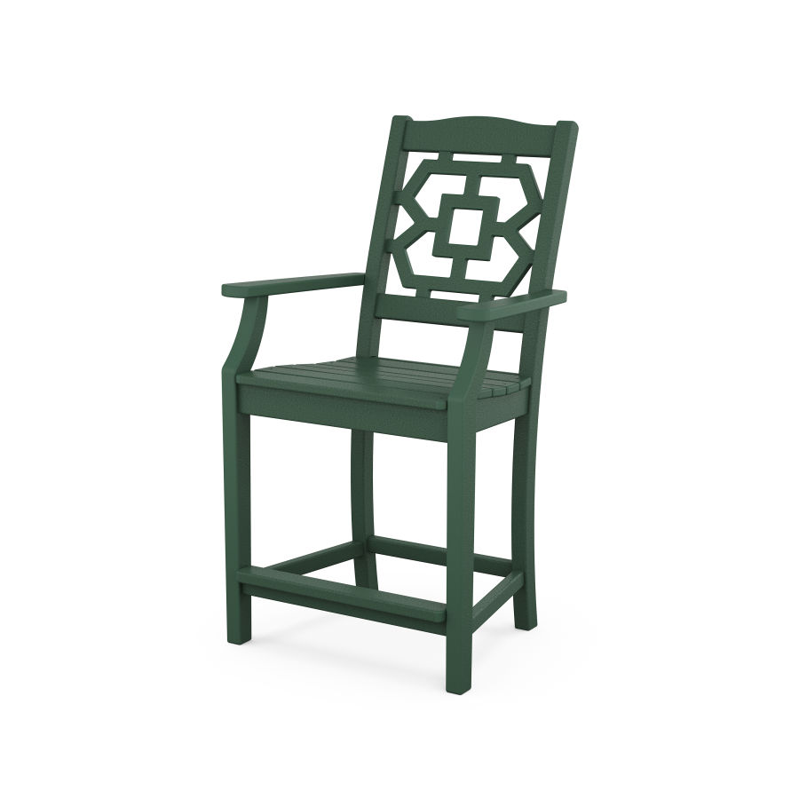 POLYWOOD Chinoiserie Counter Arm Chair in Green