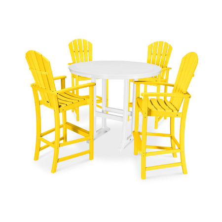 POLYWOOD Palm Coast 5-Piece Round Bar Set in Lemon / White