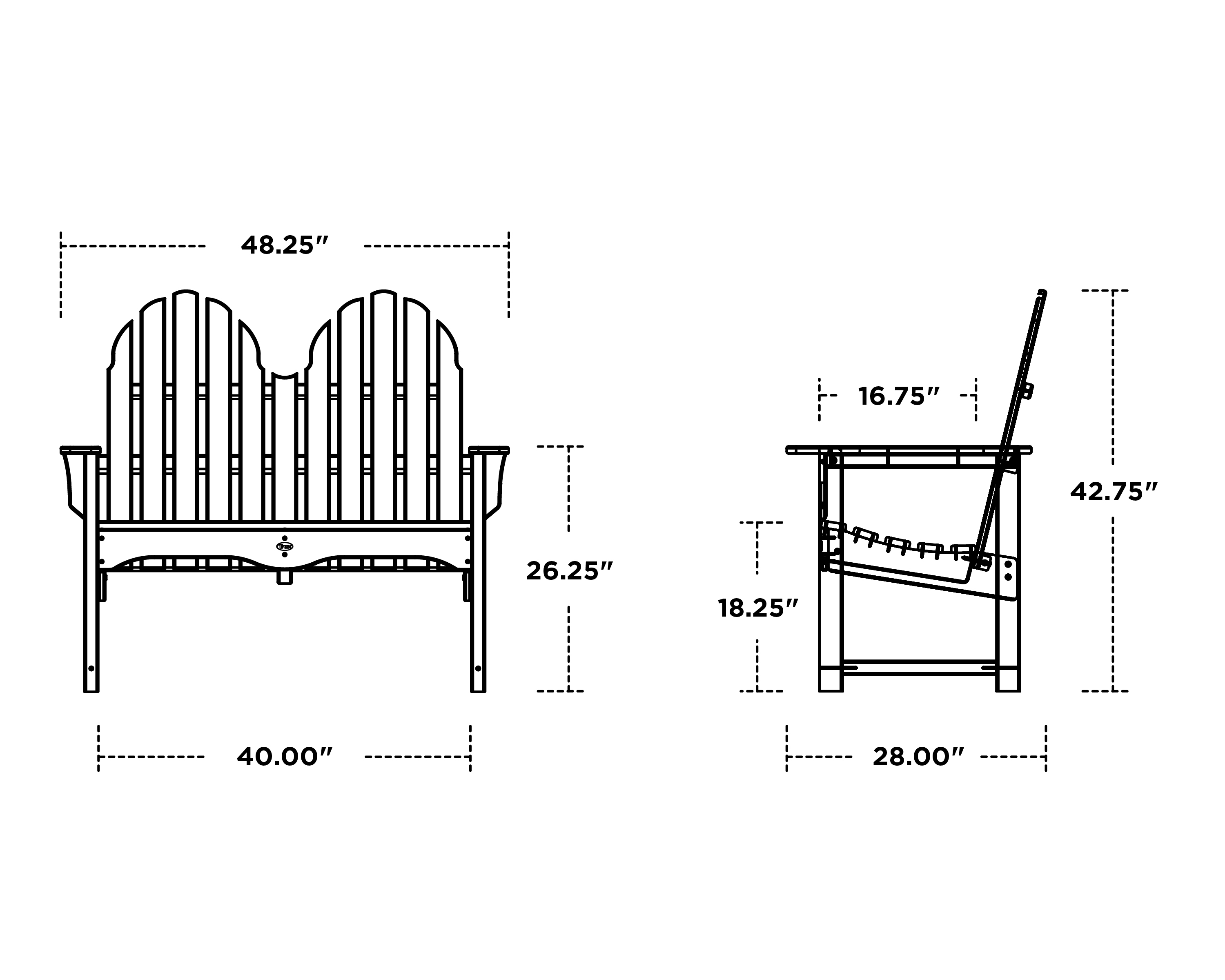Dimensions for Cape Cod 48" Adirondack Bench