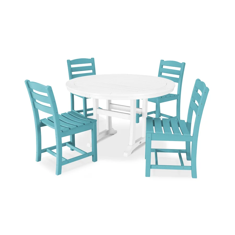 POLYWOOD La Casa Café 5-Piece Side Chair Dining Set in Aruba / White