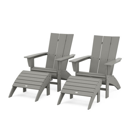 POLYWOOD Modern Curveback Adirondack Chair 4-Piece Set with Ottomans