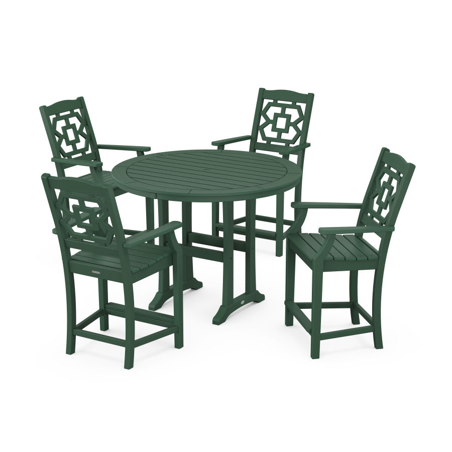 POLYWOOD Chinoiserie 5-Piece Round Counter Set in Green