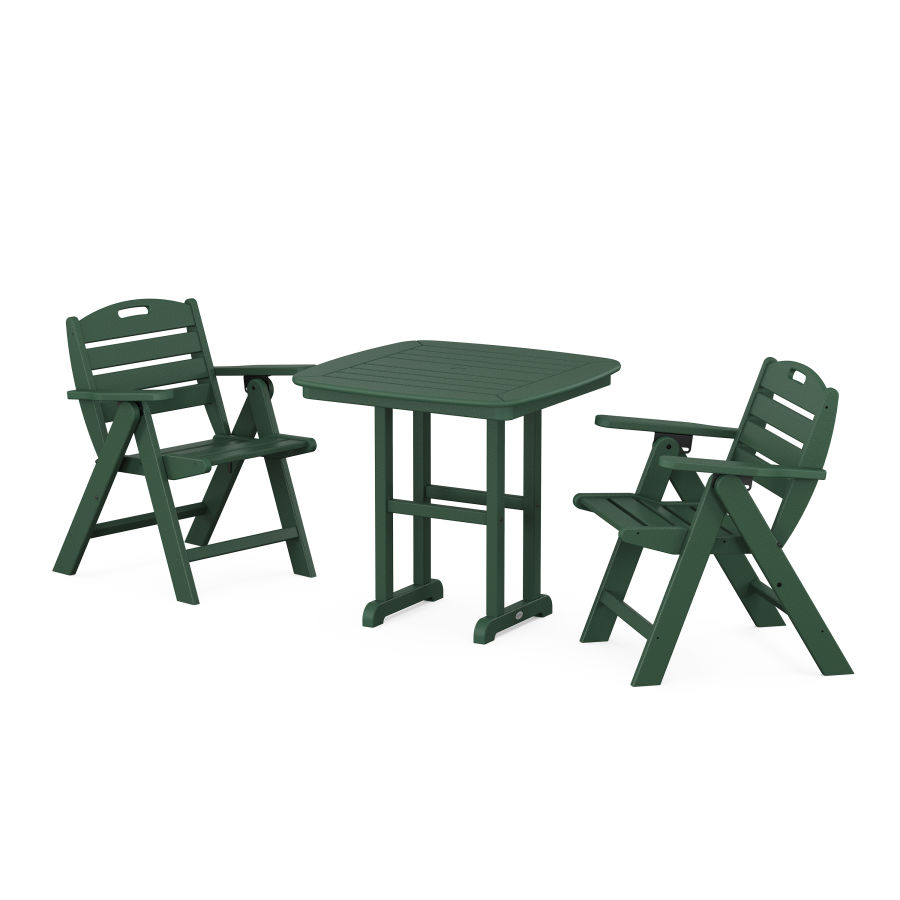 POLYWOOD Nautical Folding Lowback Chair 3-Piece Dining Set in Green