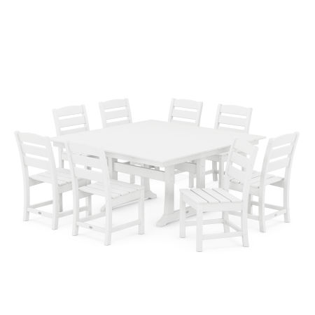 Lakeside 9-Piece Farmhouse Trestle Dining Set in White