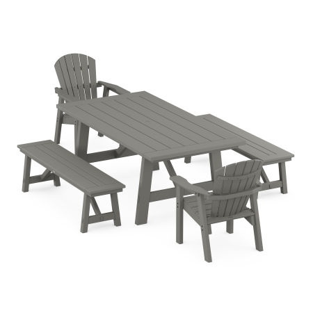 Seashell 5-Piece Rustic Farmhouse Dining Set With Trestle Legs in Slate Grey