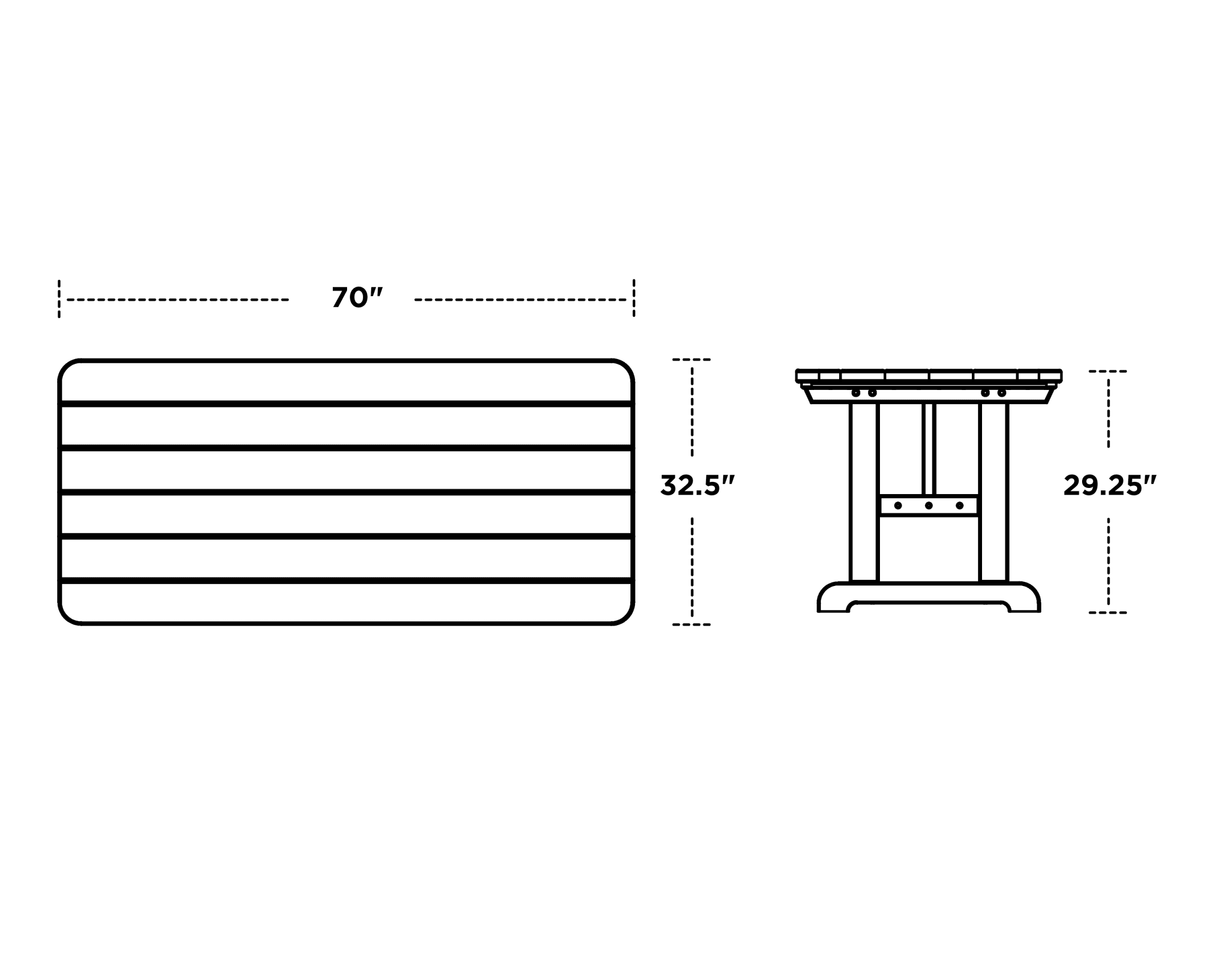 Dimensions for Park 33" x 70" Harvester Picnic Table