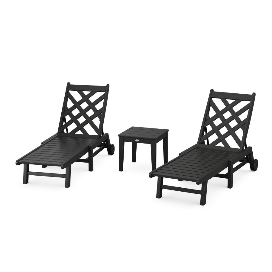 POLYWOOD Wovendale 3-Piece Chaise Set with Wheels in Black