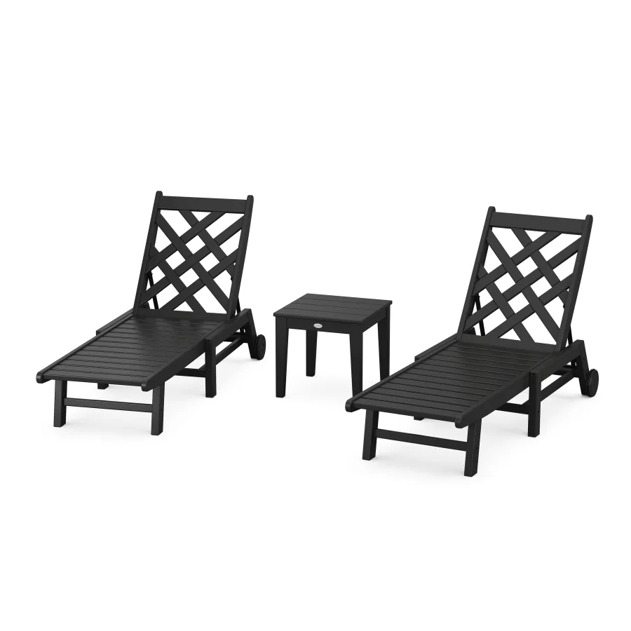 POLYWOOD Wovendale 3-Piece Chaise Set with Wheels in Black