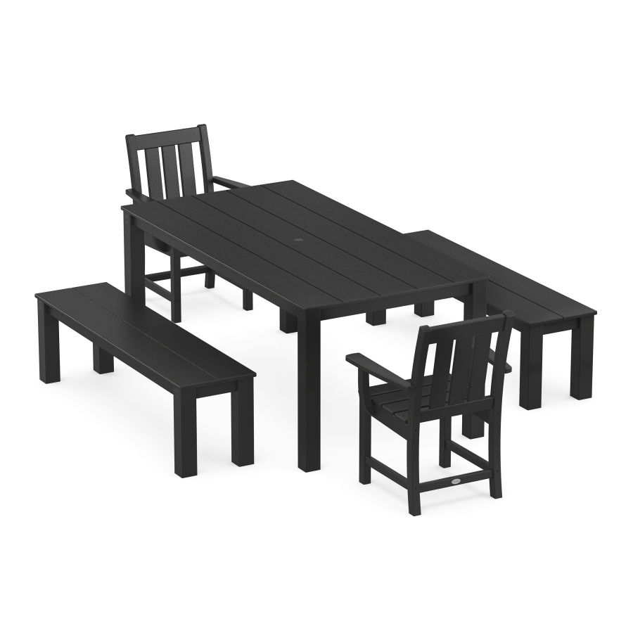 POLYWOOD Oxford 5-Piece Parsons Dining Set with Benches in Black