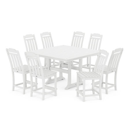 Country Living 9-Piece Square Side Chair Counter Set with Trestle Legs in White