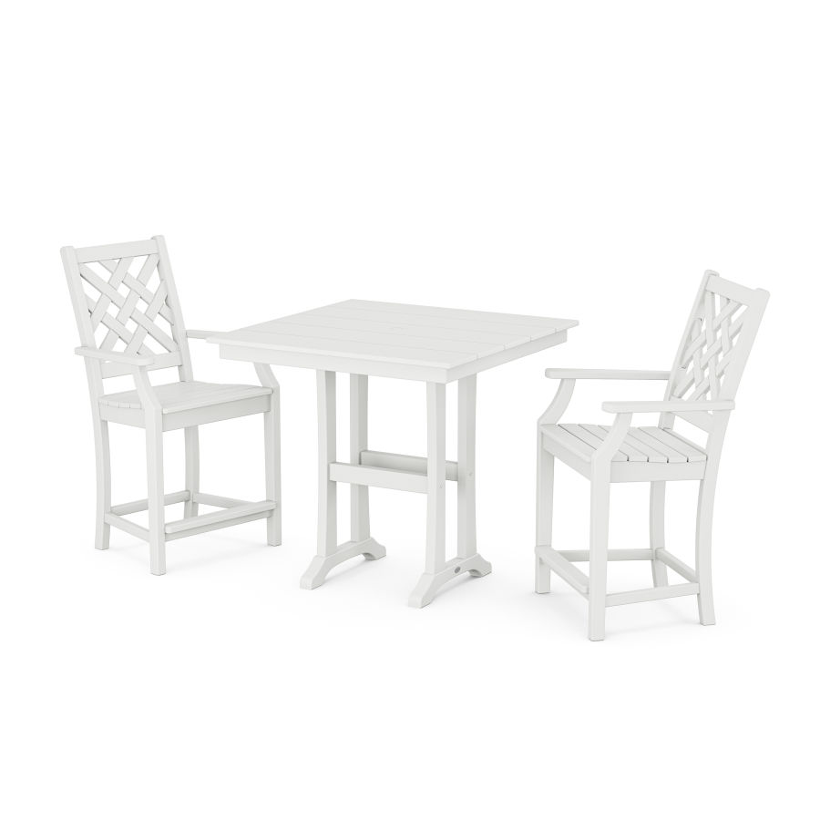 POLYWOOD Wovendale 3-Piece Farmhouse Counter Set with Trestle Legs in White