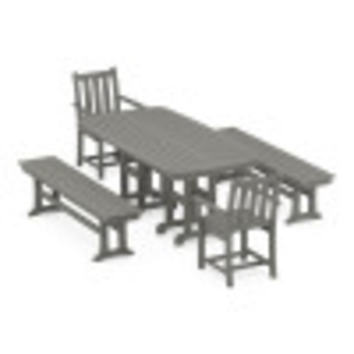 POLYWOOD Traditional Garden 5-Piece Dining Set with Benches