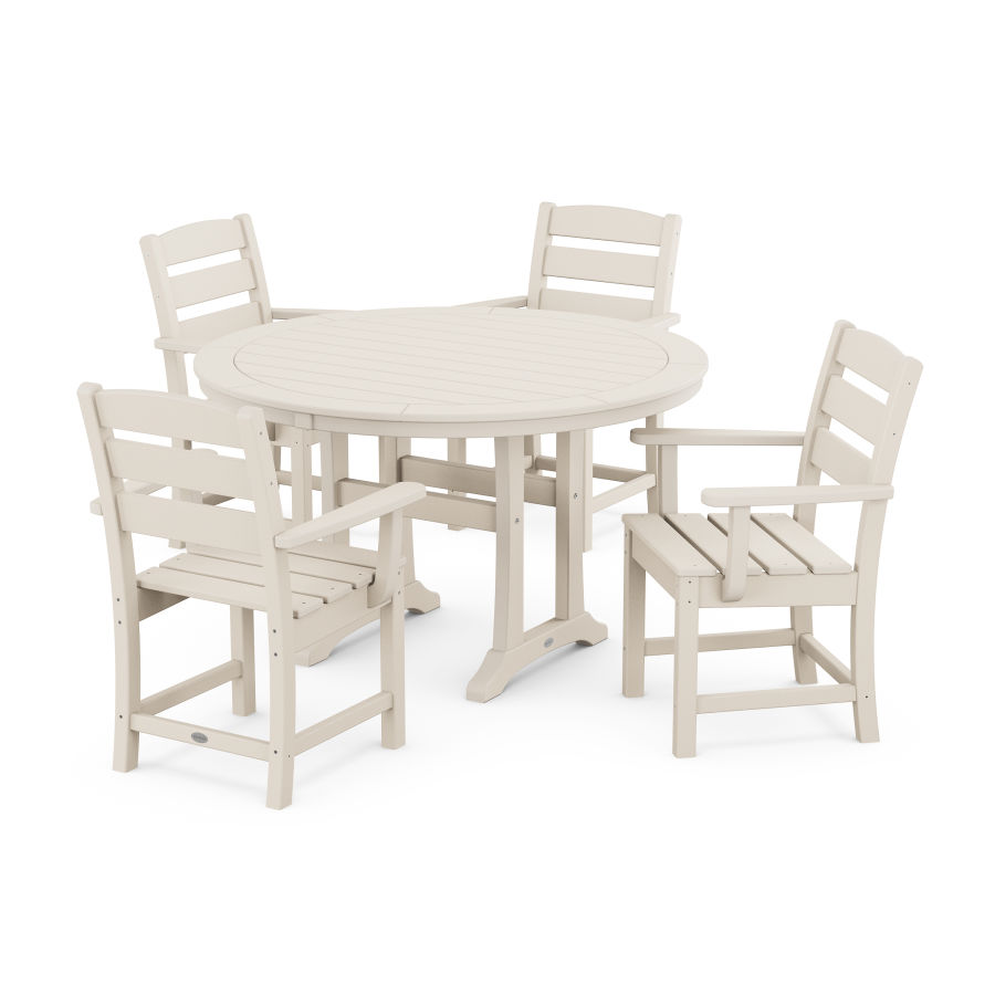 POLYWOOD Lakeside 5-Piece Round Dining Set with Trestle Legs in Sand