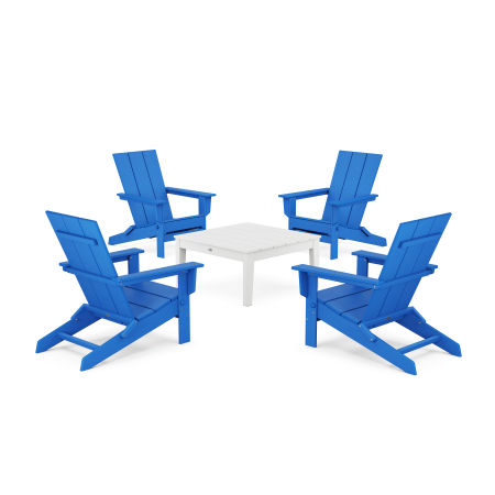 POLYWOOD 5-Piece Modern Studio Folding Adirondack Chair Conversation Group in Pacific Blue