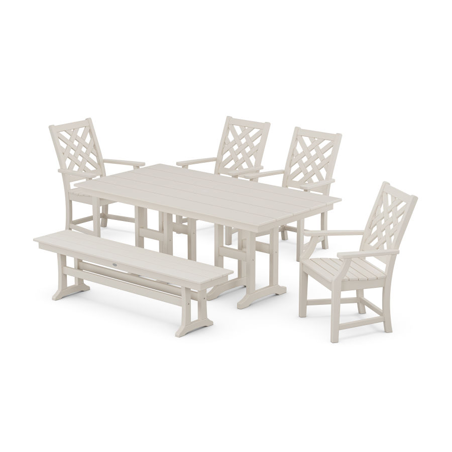 POLYWOOD Wovendale 6-Piece Farmhouse Dining Set with Bench in Sand