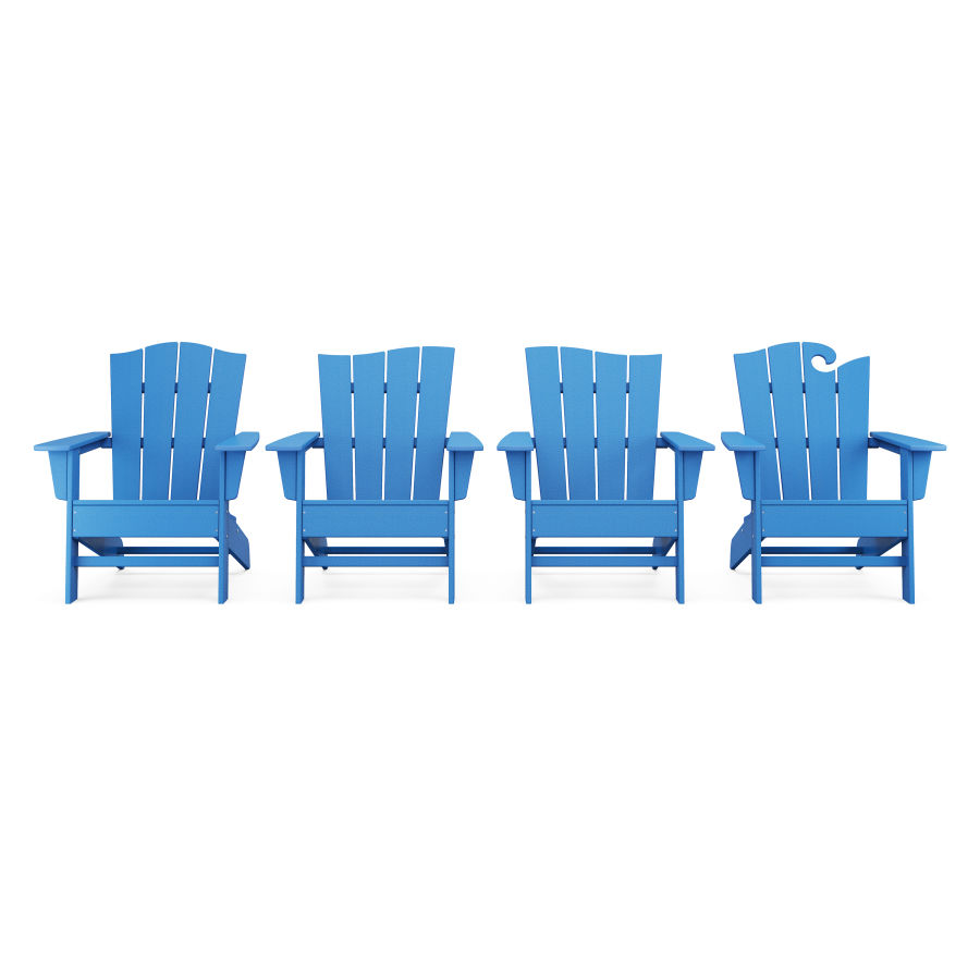 POLYWOOD Wave Collection 4-Piece Adirondack Chair Set in Pacific Blue