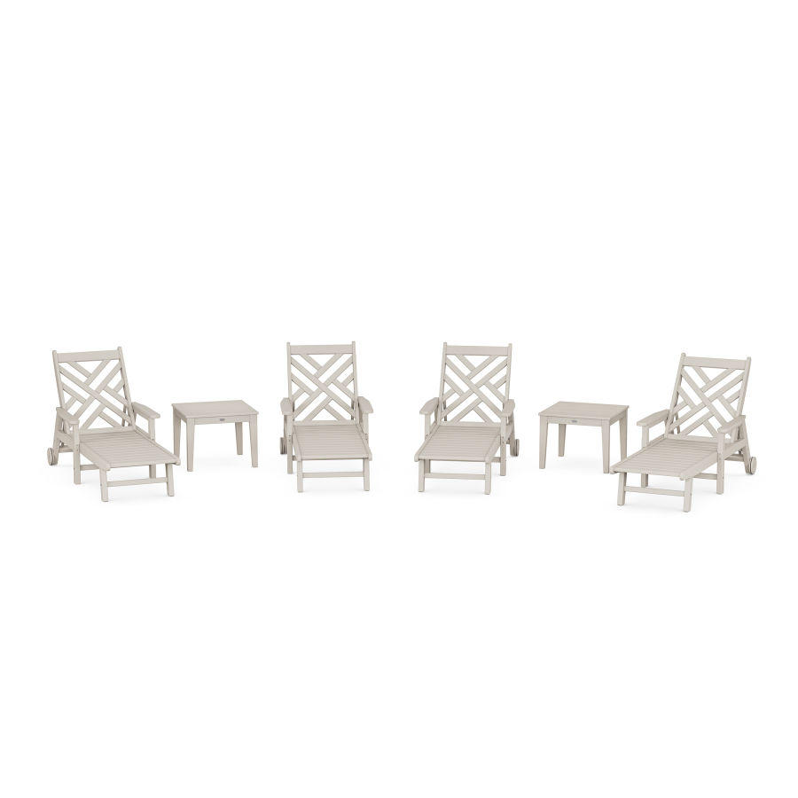 POLYWOOD Chippendale 6-Piece Chaise Set with Arms and Wheels in Sand