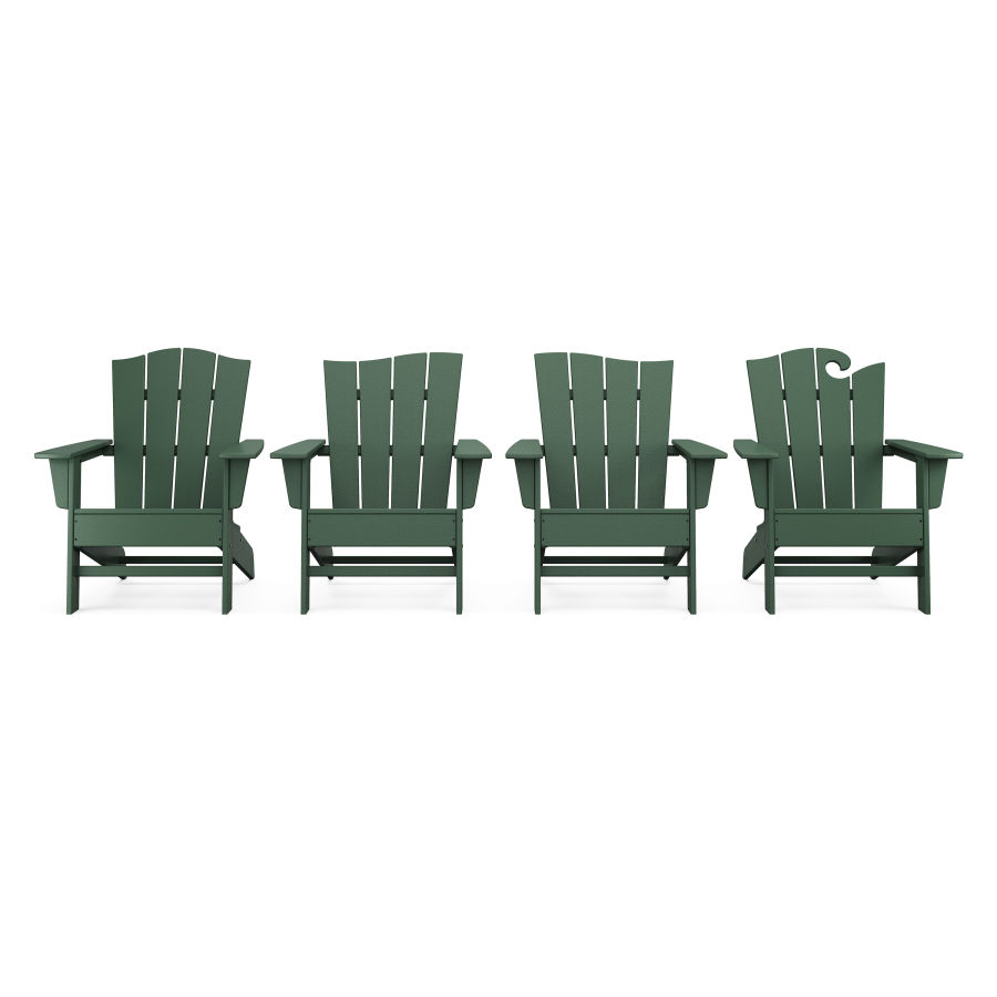 POLYWOOD Wave Collection 4-Piece Adirondack Chair Set in Green