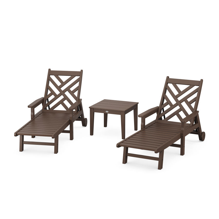 POLYWOOD Chippendale 3-Piece Chaise Set with Arms and Wheels in Mahogany