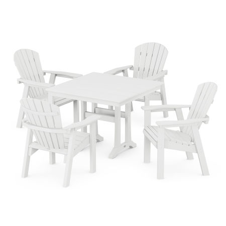 Seashell 5-Piece Farmhouse Dining Set With Trestle Legs in White