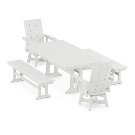 Modern Adirondack 5-Piece Dining Set with Trestle Legs in White