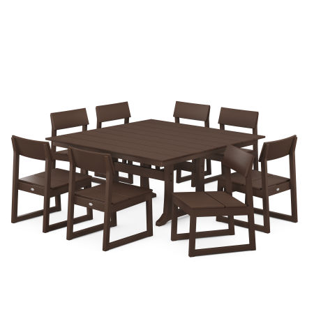POLYWOOD EDGE 9-Piece Farmhouse Trestle Dining Set in Mahogany