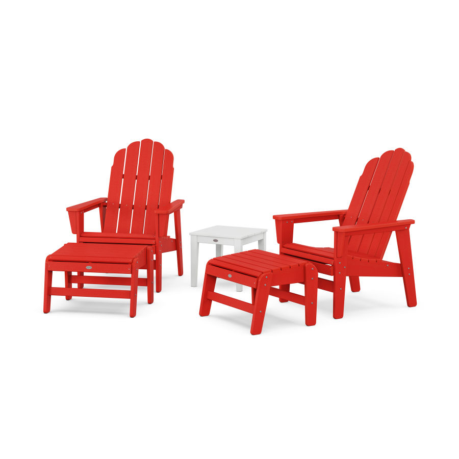 POLYWOOD 5-Piece Vineyard Grand Upright Adirondack Set with Ottomans and Side Table in Sunset Red / White