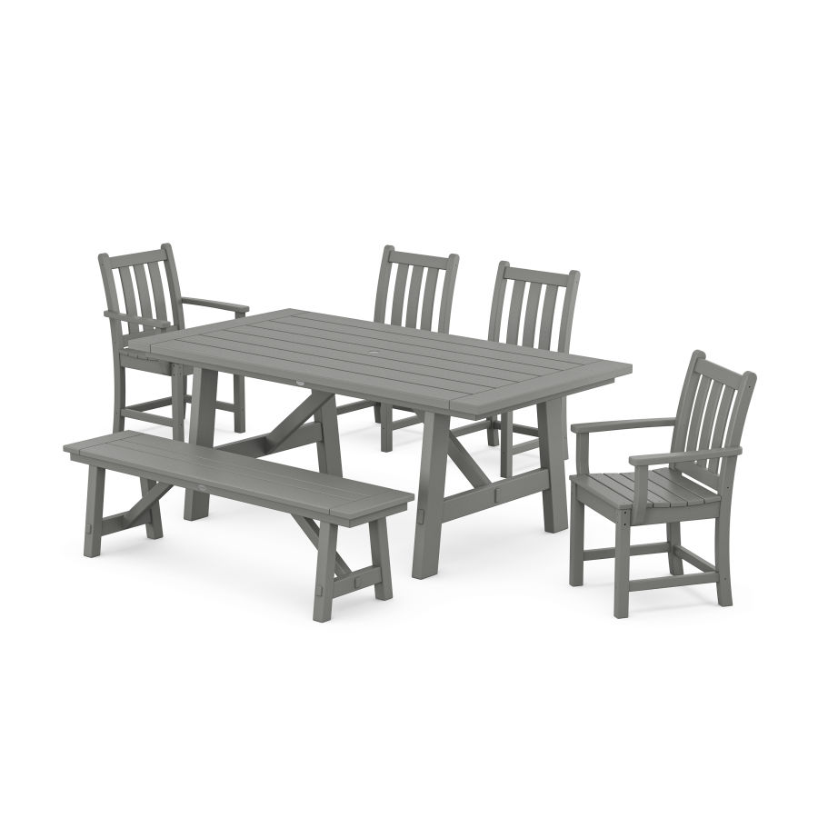 POLYWOOD Traditional Garden 6-Piece Rustic Farmhouse Dining Set With Bench