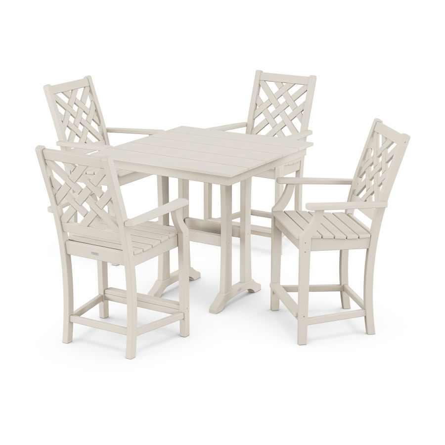 POLYWOOD Wovendale 5-Piece Farmhouse Counter Set with Trestle Legs in Sand