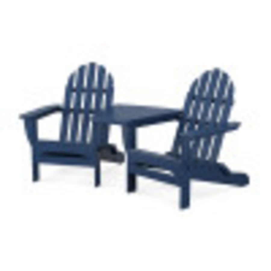 POLYWOOD Classic Folding Adirondacks with Angled Connecting Table in Navy
