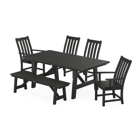 Vineyard 6-Piece Rustic Farmhouse Dining Set With Trestle Legs in Black