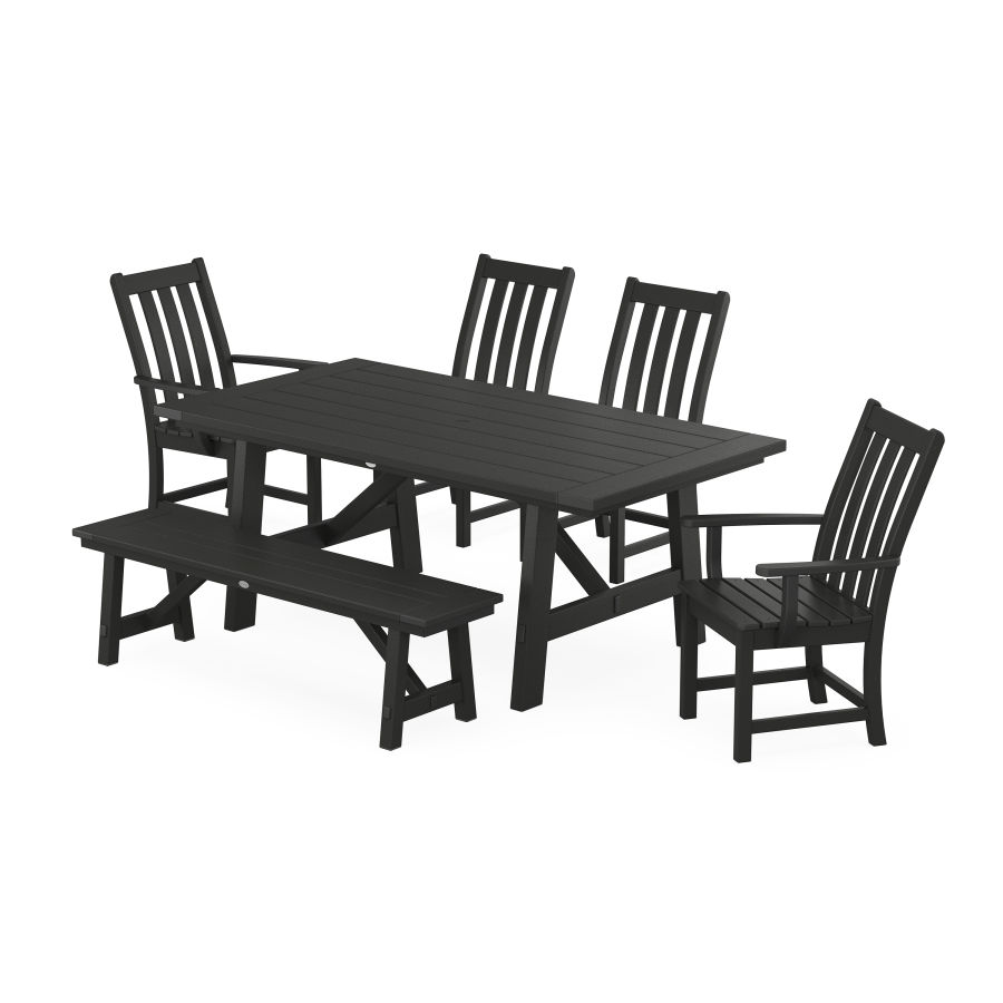 POLYWOOD Vineyard 6-Piece Rustic Farmhouse Dining Set With Trestle Legs in Black