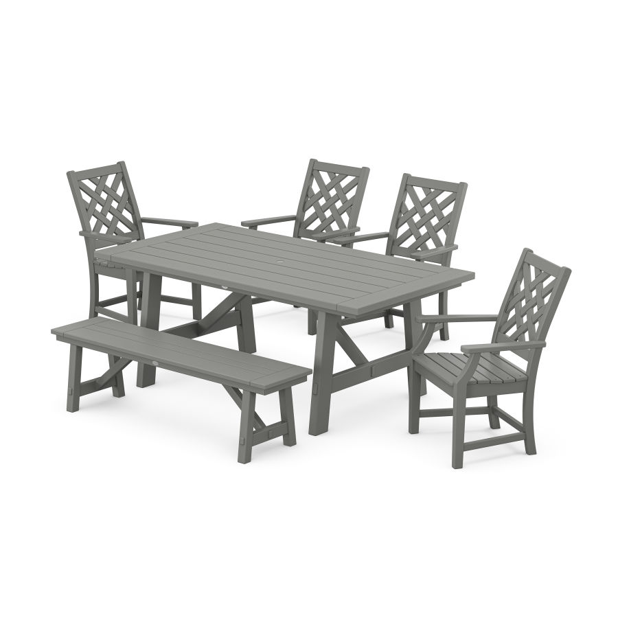 POLYWOOD Wovendale 6-Piece Rustic Farmhouse Dining Set with Bench