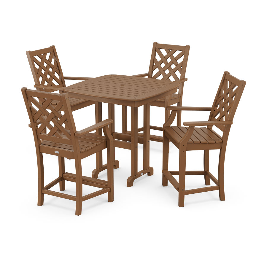 POLYWOOD Wovendale 5-Piece Counter Set in Teak