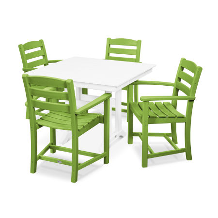 La Casa Café 5-Piece Farmhouse Trestle Arm Chair Dining Set in Lime / White