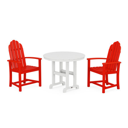 Classic Adirondack 3-Piece Round Dining Set in Sunset Red