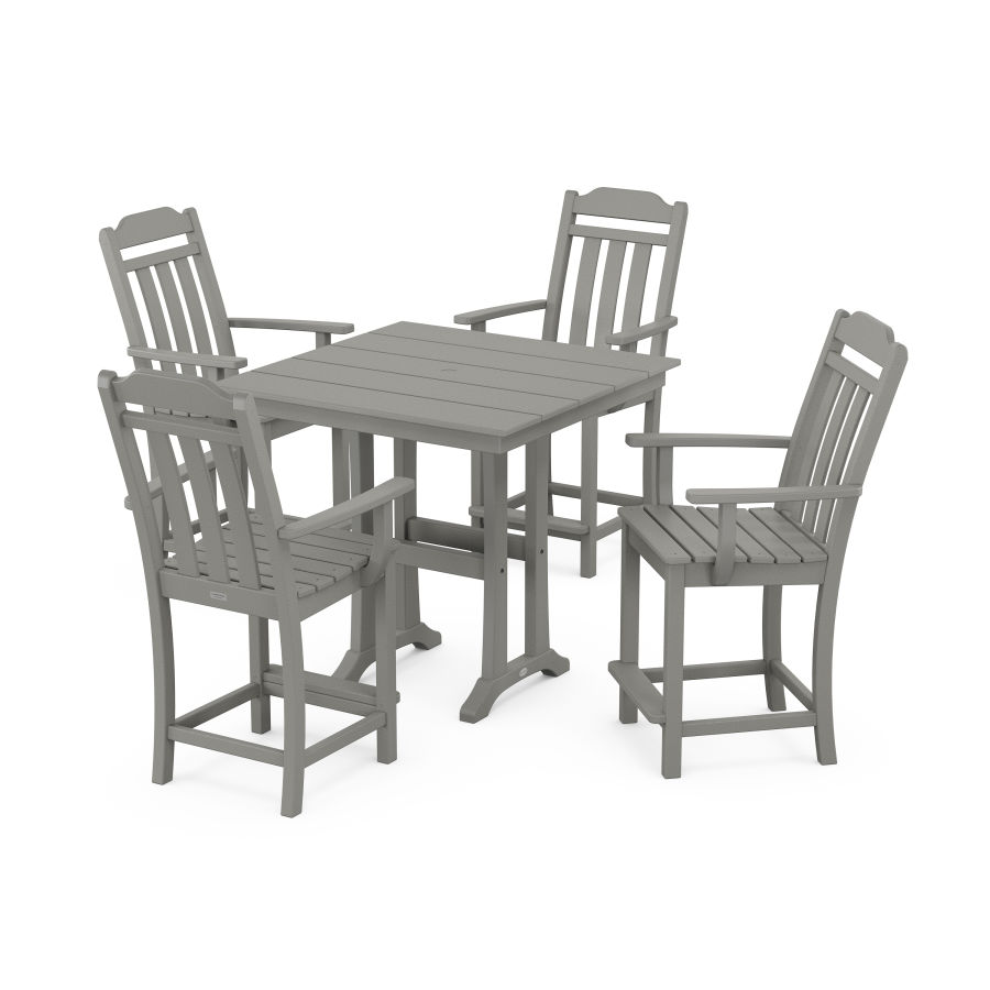 POLYWOOD Country Living 5-Piece Farmhouse Counter Set with Trestle Legs in Slate Grey