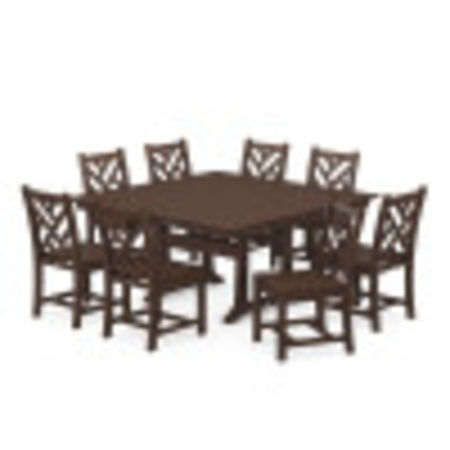 Chippendale 9-Piece Farmhouse Trestle Dining Set in Mahogany